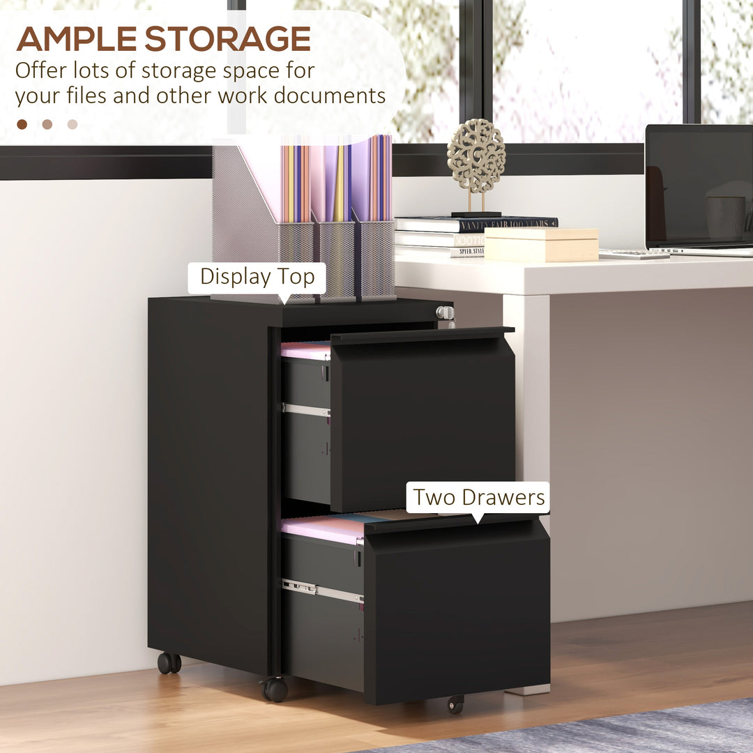 2-Drawer Mobile Filing Cabinet, Steel Lockable File Cabinet for Letter, A4 and Legal Size, Pre-Assembled Body, Black