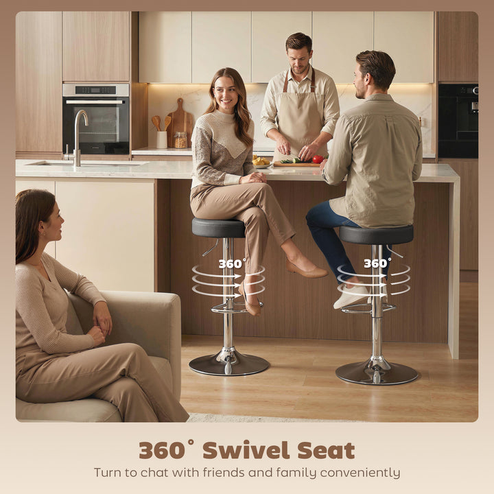 Bar Stools Set of 2, Modern PU Leather Swivel Barstools, Height Adjust
