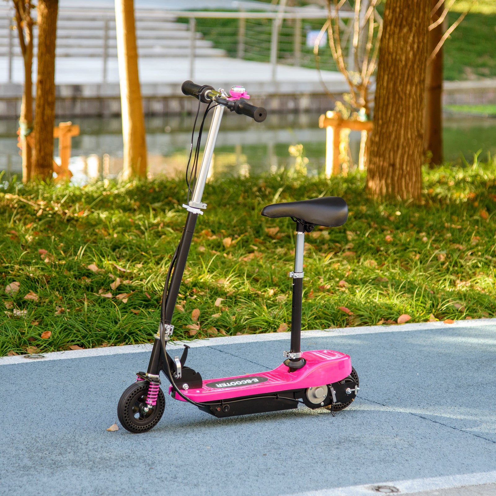 Steel Ride on Powered Scooter, Folding E-Scooter with Warning Bell, 15km/h Maximum Speed, for 6-14 Years Old, Pink