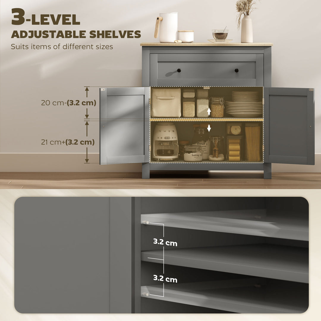 Sideboard Storage Cabinet, Morden Kitchen Cupboard with Adjustable Shelf, Drawer and Double Doors, Sideboard for Living Room, Dining Room, Hallway, Grey