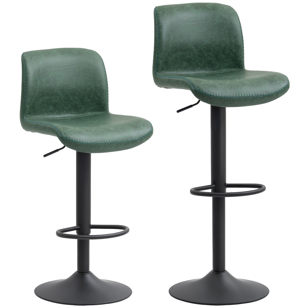 MCL Bar Stools Set of 2, PU Leather Barstools with Backrest and Footrest for Kitchen, Counter, Breakfast Bar, Green