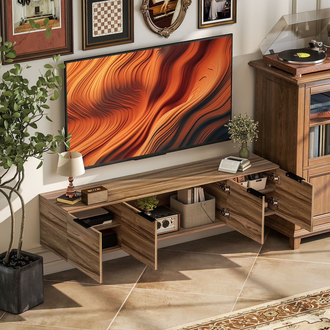 Floating TV Unit, 150 cm Wall Mounted TV Stand Cabinet with Shelves and Doors, Entertainment Media Console for Living Room, Bedroom, Rustic Brown