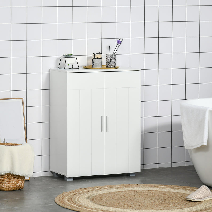 Modern Bathroom Floor Cabinet, Free Standing Linen Cabinet, Storage Cupboard with 3 Tier Shelves, White
