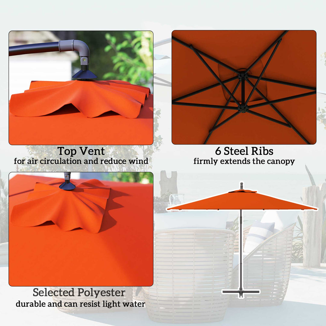 3(m) Cantilever Overhanging Parasol, with Cross Base - Orange