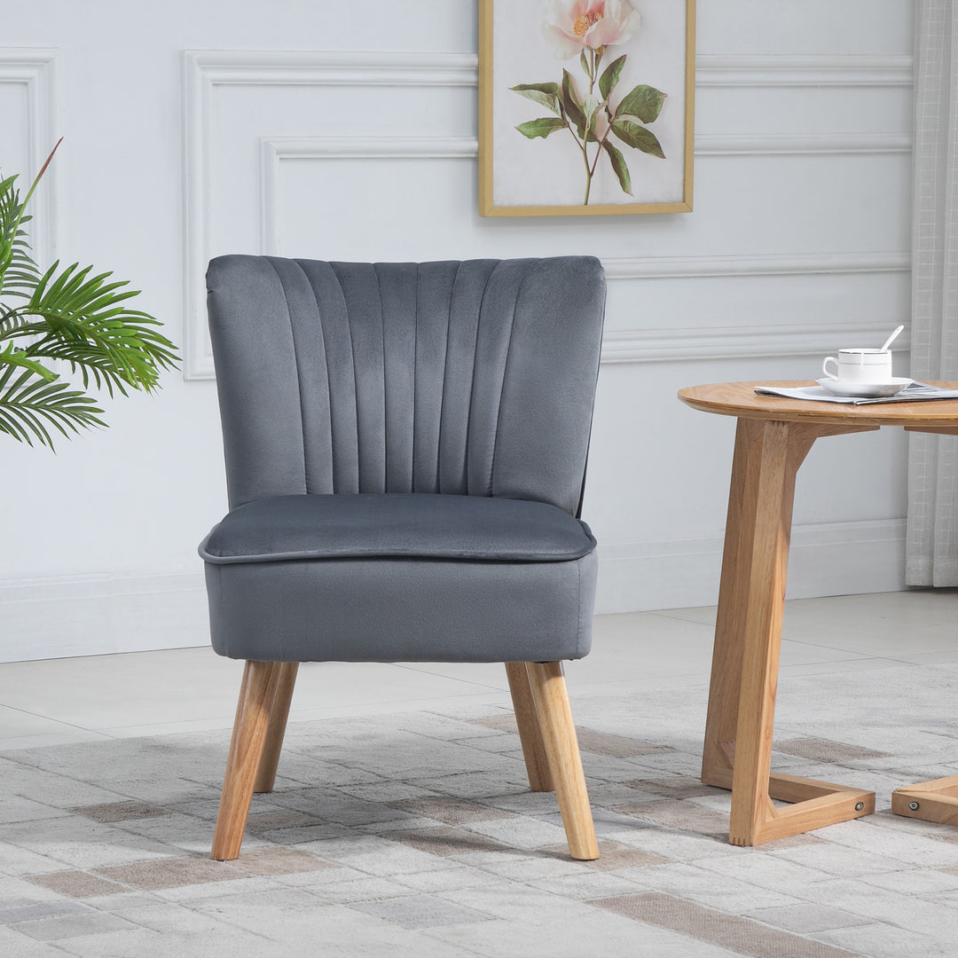 HOMCOM Velvet Armchair Duo: Tub-Style Accent Chairs with Padded Seat & Curved Back, Wooden Legs, Home Furniture, Grey