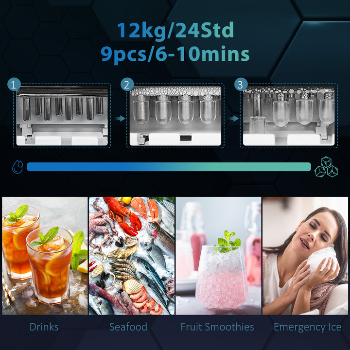 3L Ice Maker Machine and Water Dispenser, 12kg in 24H, 2 Sizes 9 Ice Cubes Ready in 6-10 Mins Ice Machine, Black