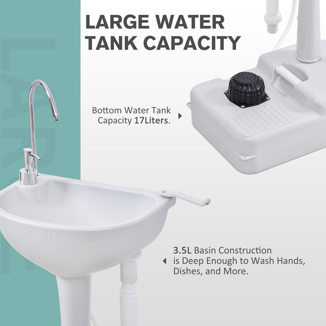 Camping Portable Handwash Sink w/ Towel Holder & Soap Dispenser Rolling Wheels Outdoor Drainage Equipment