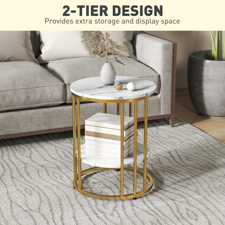 Set of Two Marble-Effect Coffee Tables - White/Gold-Tone