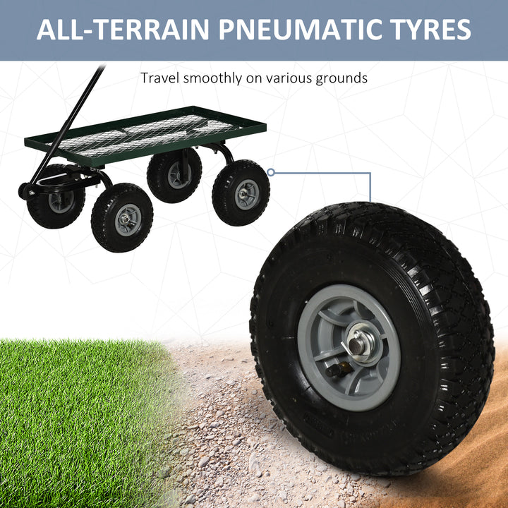 Garden Trolley Cart, Heavy Duty Garden Cart with Metal Frame, 10" Pneumatic Wheels, Rotating Handle, 150kg Capacity, for Garden, Farm