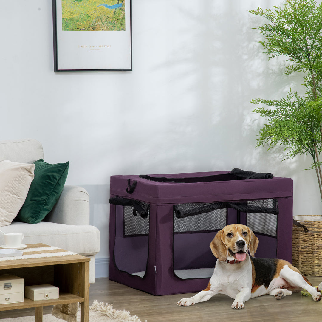 PawHut Portable Pet Carrier, 90cm, Foldable, with Cushion, for Medium to Large Dogs, Purple | Aosom UK