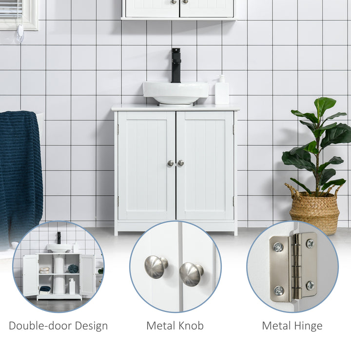 60x60cm Under-Sink Storage Cabinet w/ Adjustable Shelf Handles Drain Hole Bathroom Cabinet Space Saver Organizer White