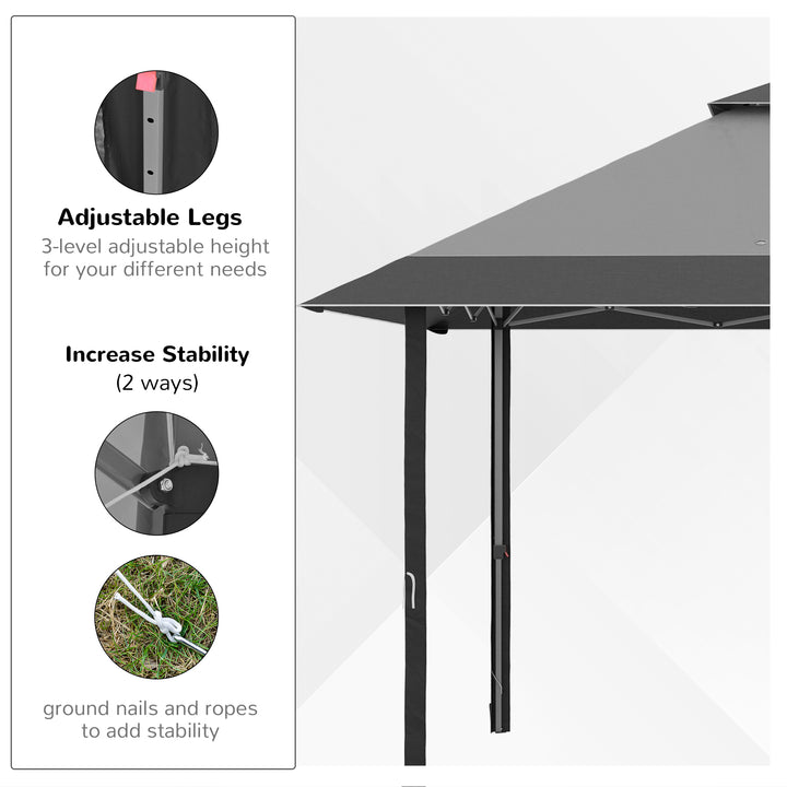 4 x 4m Pop-up Gazebo Double Roof Canopy Tent with UV Proof, Roller Bag & 3-Level Height Adjustable Outdoor Party, Steel Frame, Grey