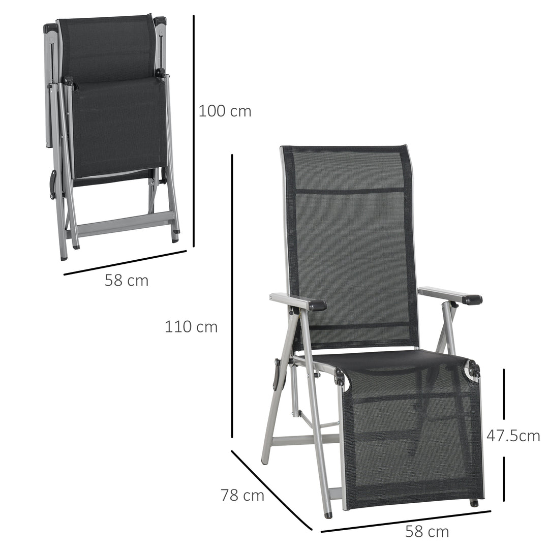 Outdoor Sun Lounger 10-Position Adjustable Texteline Folding Reclining Chairs with Footrest for Patio Garden, Black