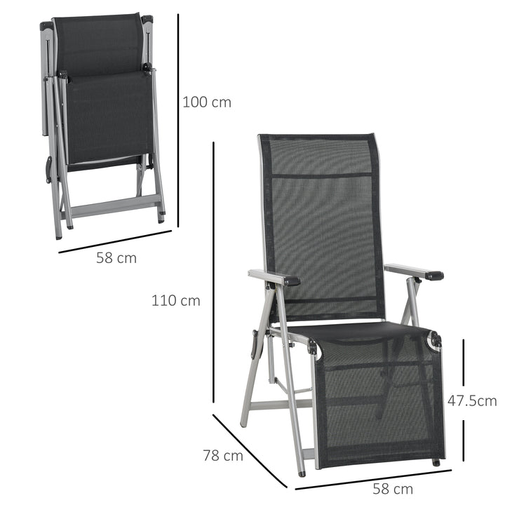 Outdoor Sun Lounger 10-Position Adjustable Texteline Folding Reclining Chairs with Footrest for Patio Garden, Black