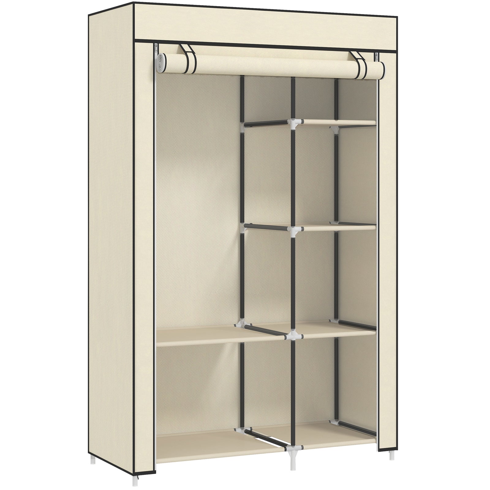 Fabric Wardrobe, Portable Wardrobe with 6 Shelves, 1 Hanging Rail, Foldable Closets, 103 x 43 x 162.5 cm, Cream White
