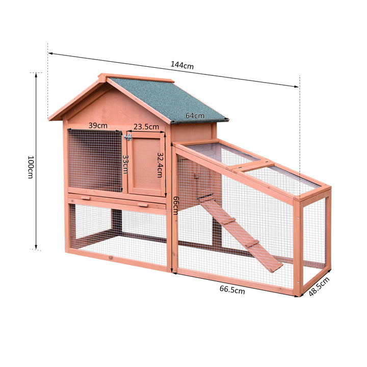 PawHut Small Animal Two-Level Fir Wood Hutch w/ Slide Out Tray Red/Brown