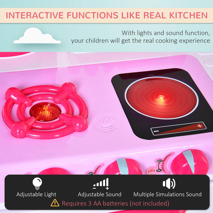 MCL 38 Pcs Kids Children Kitchen Play Set w/ Realistic Sounds Lights Food Utensils Pots Pans Appliances Toy Game Pink