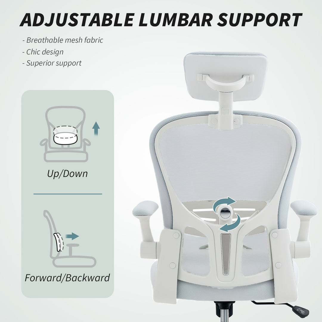 Multi-Adjustable Office Chair, with Lumbar Support, Headrest and Mesh Back - White