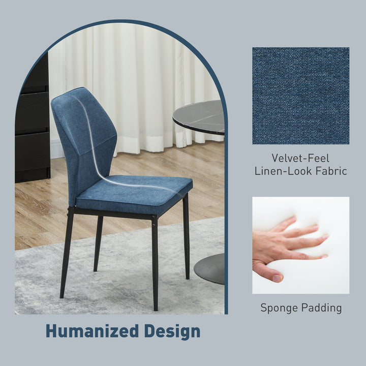 Velvet Dining Chairs Set of 2, Modern Armless Upholstered Kitchen Chairs with Metal Legs, Curved Back and Padded Seat, for Dining Room, Bedroom, Living Room, Blue