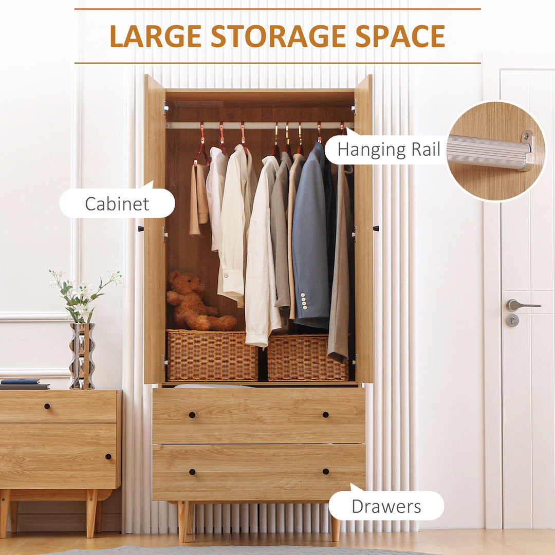 MCL Wardrobe with 2 Doors, 2 Drawers, Hanging Rail for Bedroom Clothes Storage Organiser, 80x52x180cm, Natural Tone