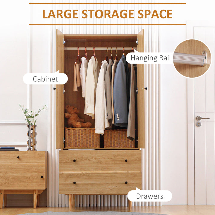 MCL Wardrobe with 2 Doors, 2 Drawers, Hanging Rail for Bedroom Clothes Storage Organiser, 80x52x180cm, Natural Tone