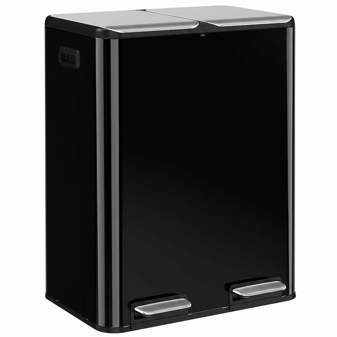 2 x 30L Double Kitchen Bin, Stainless Steel Pedal Rubbish Bin with