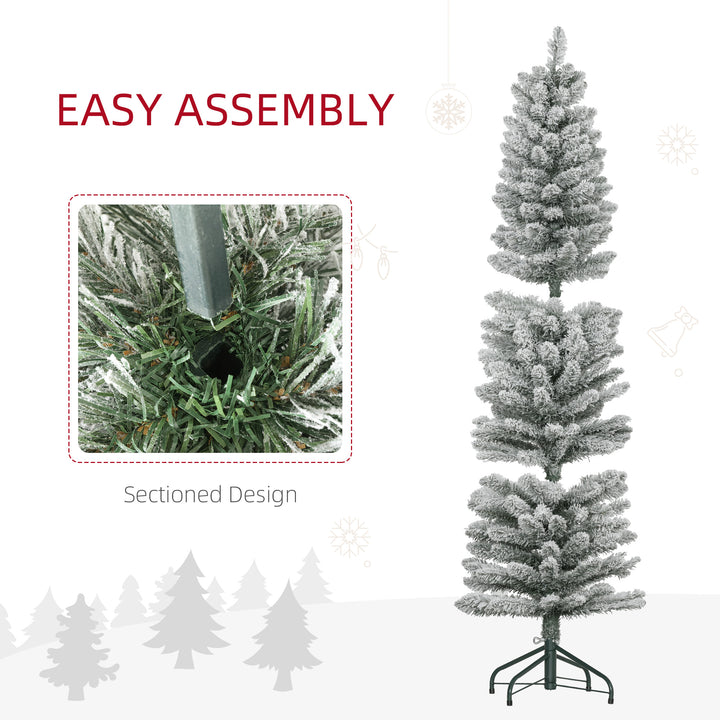 HOMCOM 5ft Artificial Pencil Christmas Tree with 263 Snow Flocked Tips, Metal Base, Realistic Xmas Tree