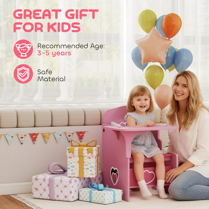 Kids Table and Chair Set, Children Desk and Chair with Storage Bins for Playing, Reading, Painting, for Ages 3-5