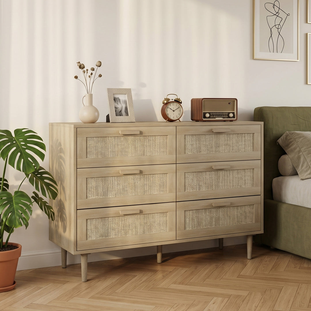 Chest of Drawers, 6-Drawer Dresser, Tall Storage Drawer Unit with Ratt