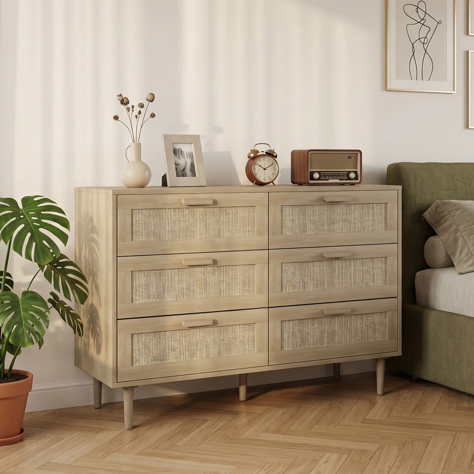 Chest of Drawers, 6-Drawer Dresser, Tall Storage Drawer Unit with Ratt