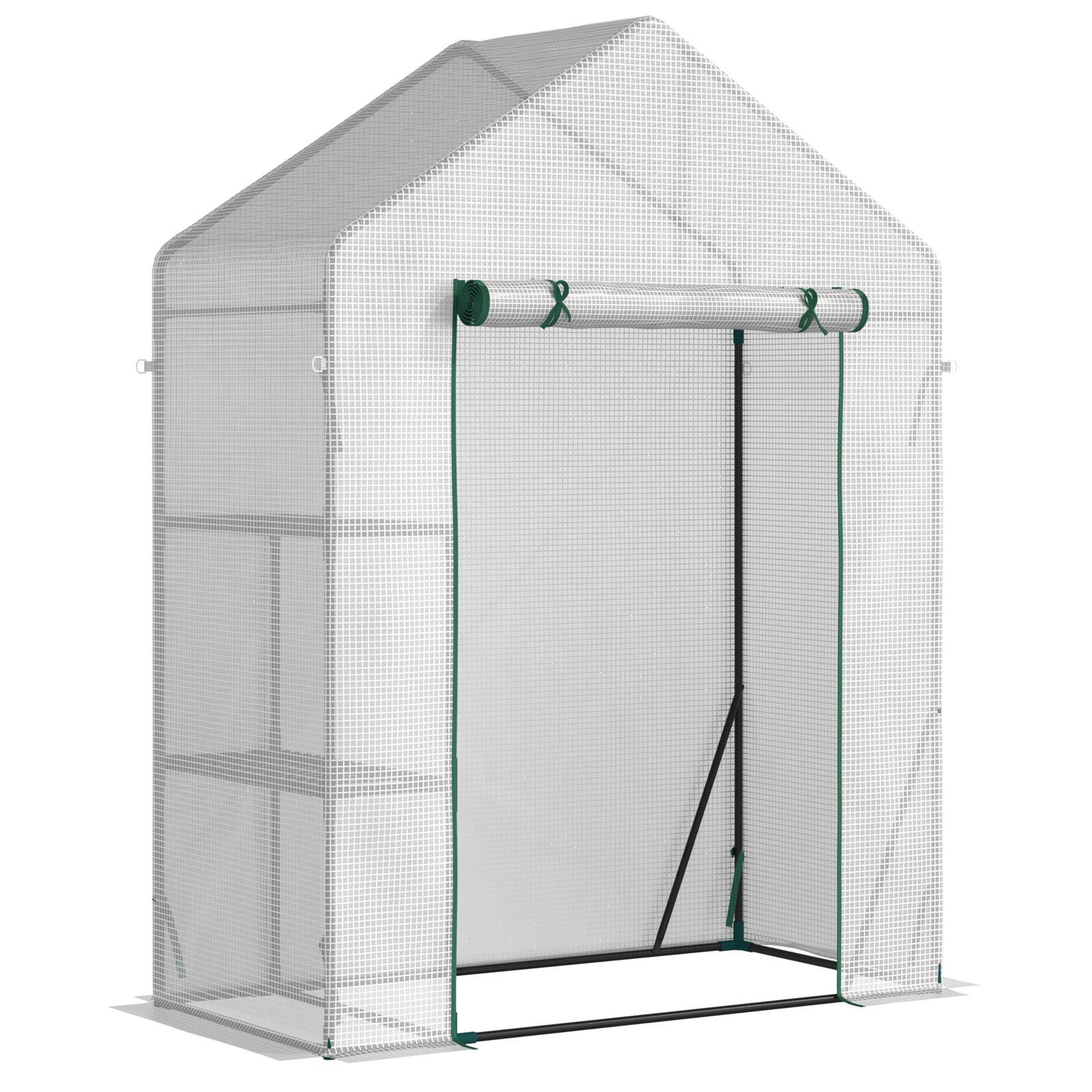Walk In Greenhouse with 2 Tier Shelf, Portable Gardening Plant Grow House Tomato Greenhouse with Roll up Zip Panel Door, Reinforced PE Cover, 143 x 73 x 195cm, Green