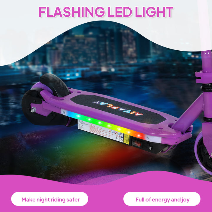 Electric Scooter for Ages 6-14, with Colourful Light and Electric Brake, Electric Scooter E Scooter, Up to 10 KM/H & 8 KM, Purple