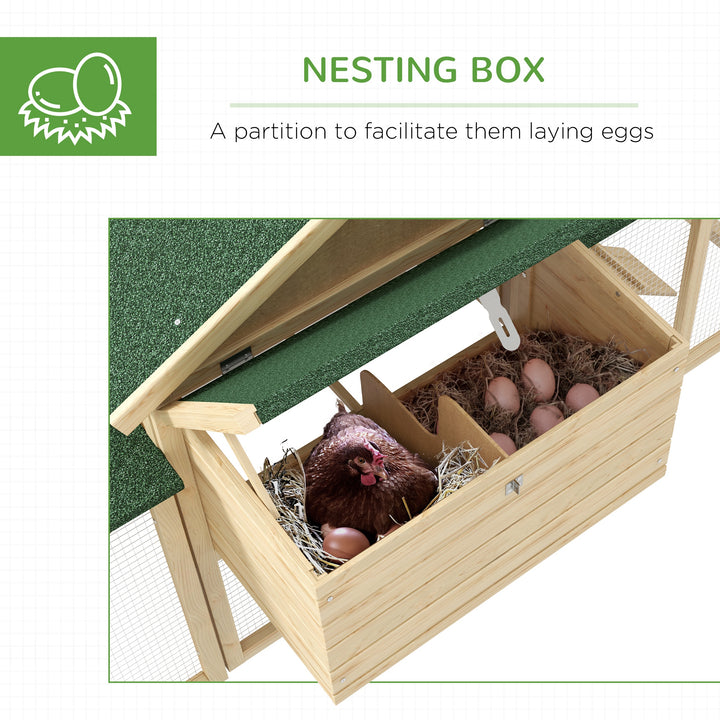 PawHut Large Chicken Coop with Run Backyard Hen House Poultry Coops Cages with Nesting Box Wooden 204 x 85 x 93cm | Aosom UK