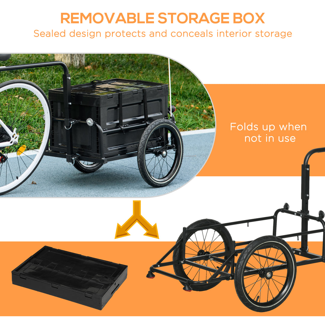 Steel Trailer for Bike, Bicycle Cargo Trailer with 65L Foldable Storage Box and Safe Reflectors, Max Load 40KG, Black