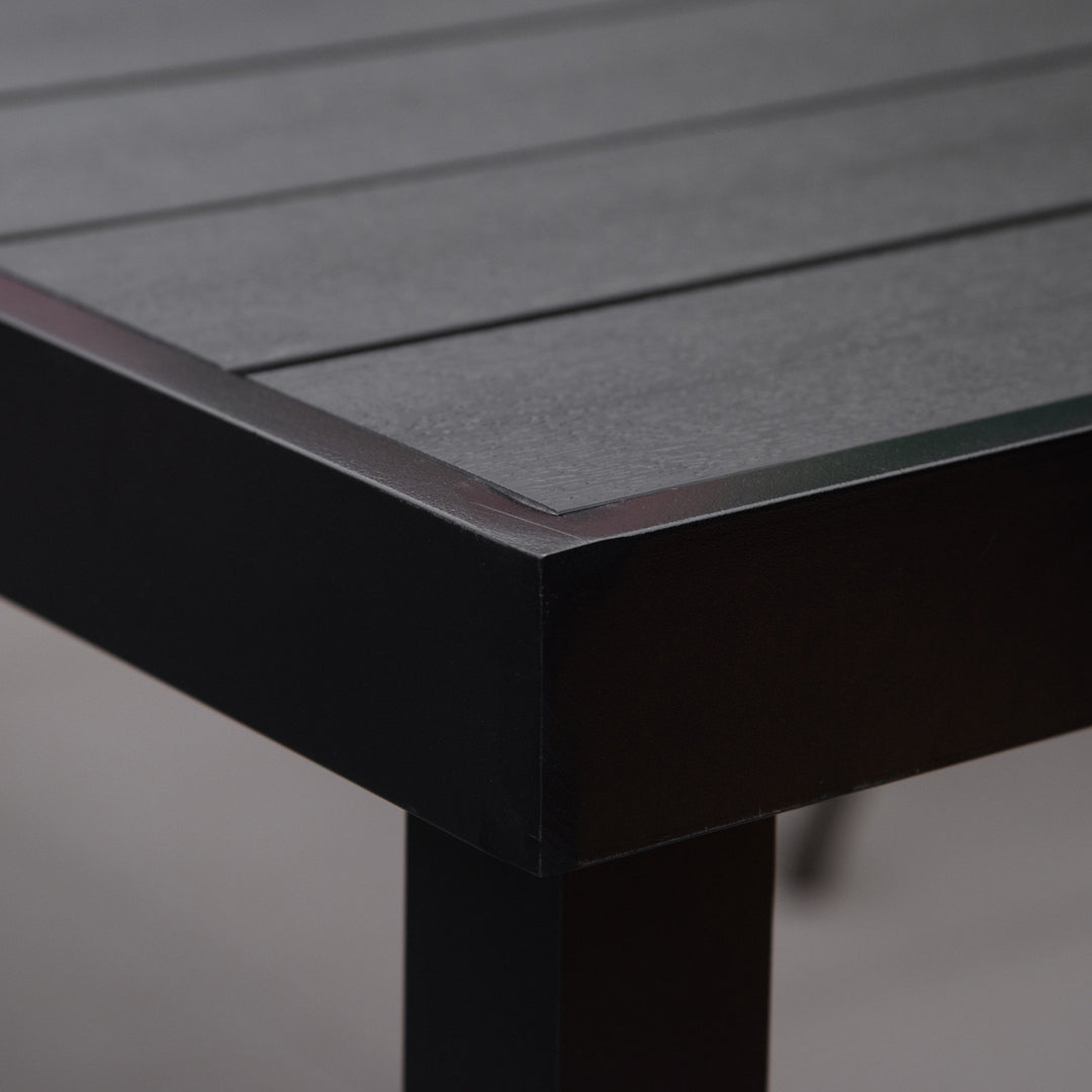 Aluminium Outdoor Garden Dining Table for 8 People, Faux Wood Top, for Garden, Patio, 190 x 90 x 74cm, Black
