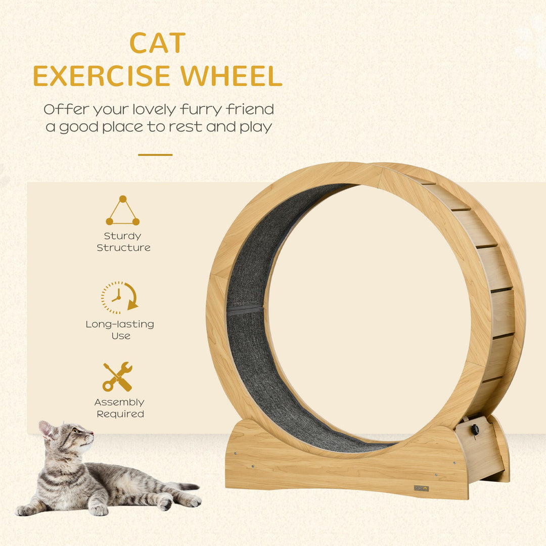 30" Wooden Cat Running Wheel with Brake, Natural Wood Finish