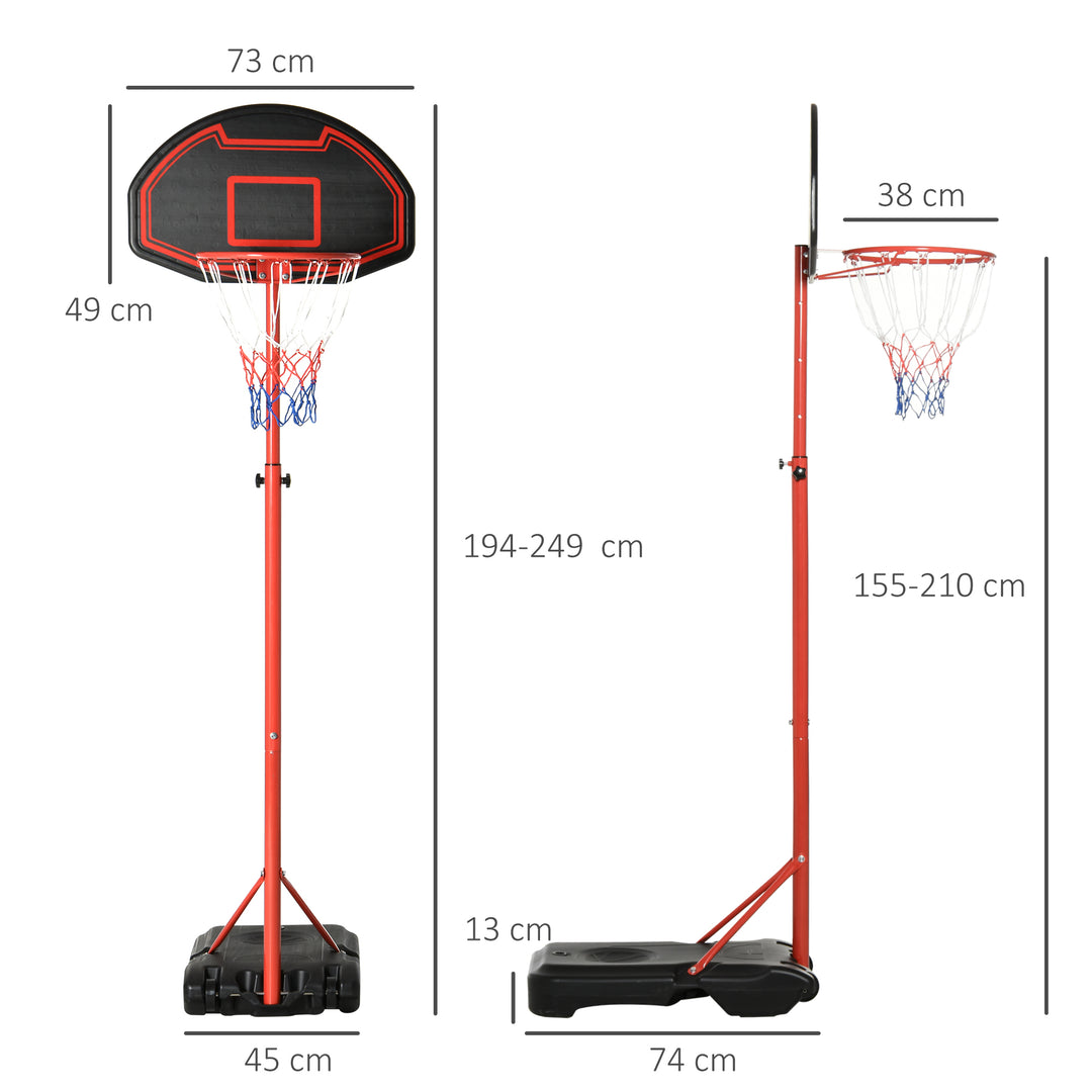 Basketball Hoop Outdoor, Portable Basketball Hoop and Stand with Weighted Base, Portable on Wheels, 1.55-2.1m, for Teens, Juniors, Adults, Black