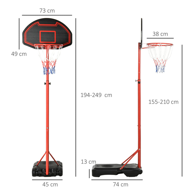 Basketball Hoop Outdoor, Portable Basketball Hoop and Stand with Weighted Base, Portable on Wheels, 1.55-2.1m, for Teens, Juniors, Adults, Black