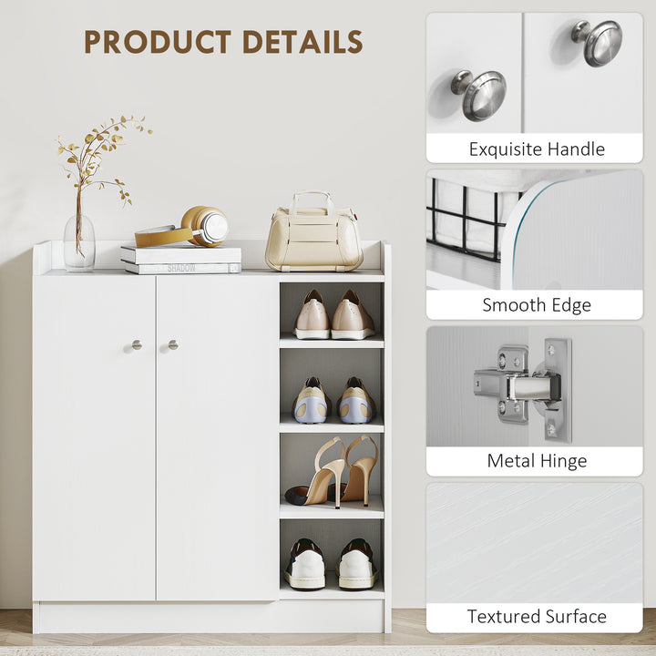 Shoe Storage Cabinet Two Doors w/ Adjustable 4 Shelves Cupboard Footwear Rack Stand Organiser Hallway White