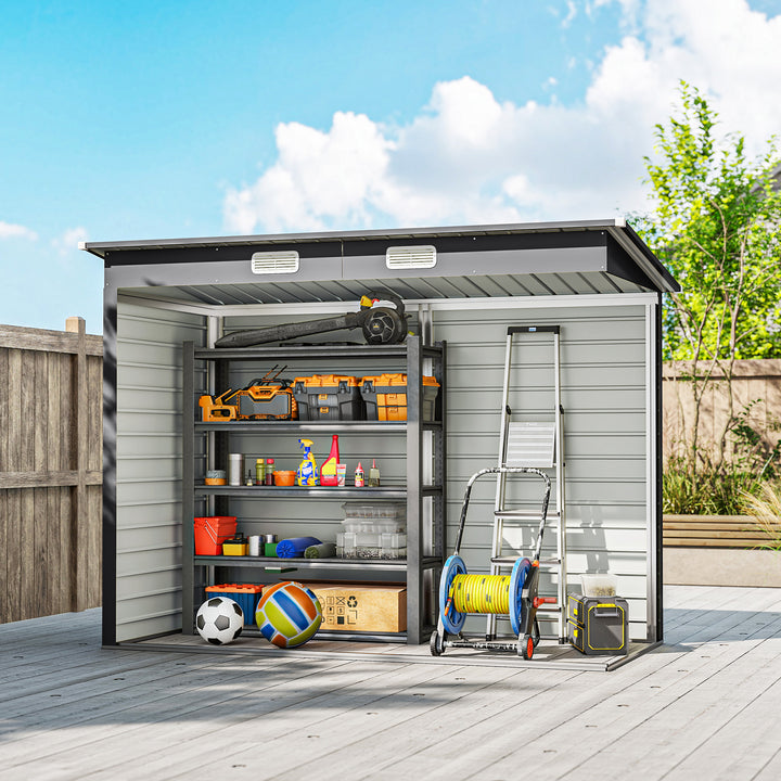 3.7 x 7.9ft Galvanised Steel Shed, with Latched Door and Padlock - Grey