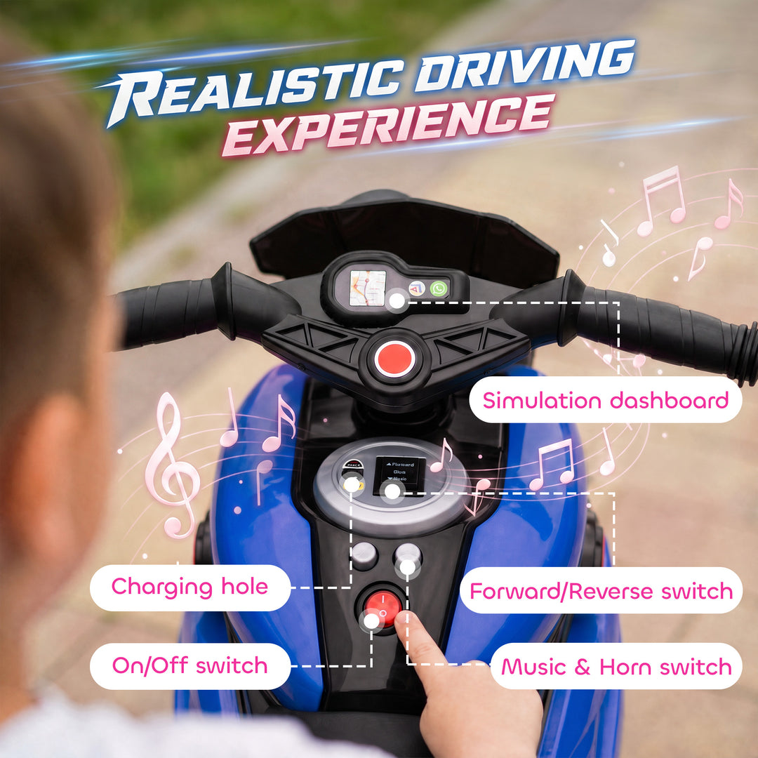 Kids Electric Motorcycle Ride-On Toy, 3-Wheel Battery-Operated Motorbi