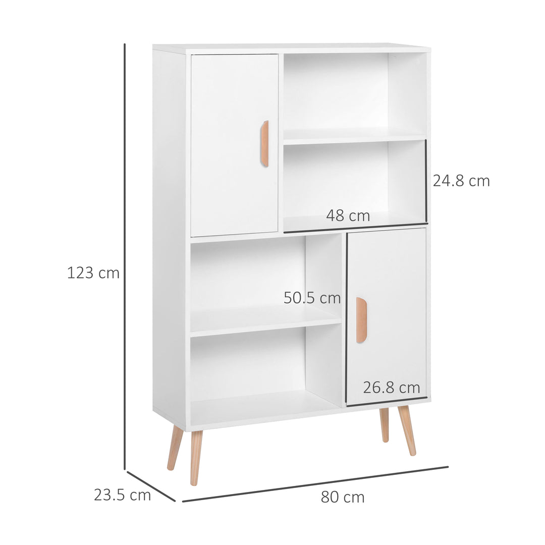 MCL Sideboard Bookshelf Free Standing Bookcase Shelves Unit Display Storage Cabinet w/ Adjustable Shelves, Wooden Leg, Two Doors, White