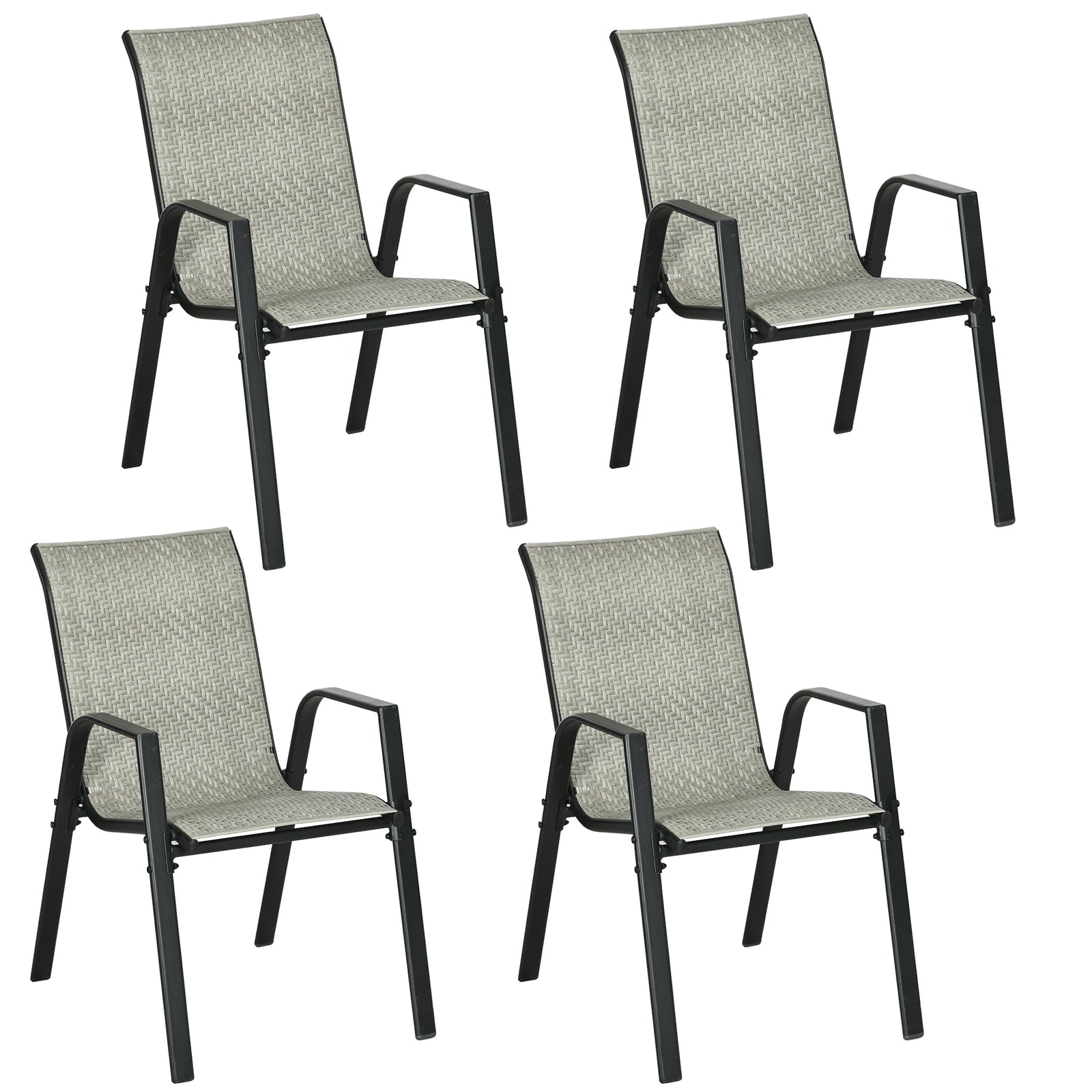 Four-Piece Stacking Rattan Garden Seat Set - Mixed Grey