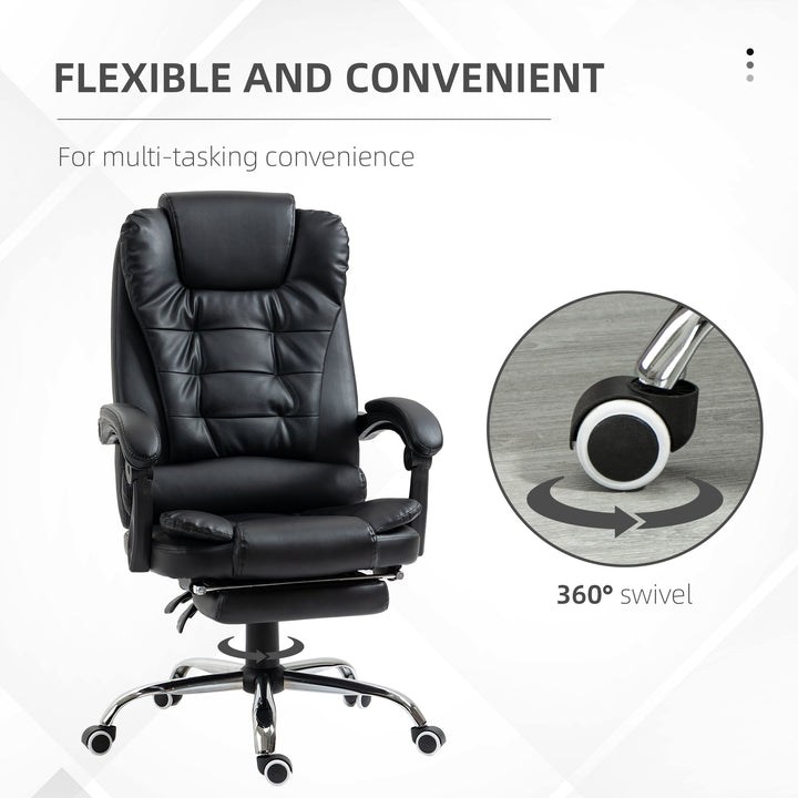 HOMCOM Executive Office Chair, Adjustable PU Leather Home Office Chair w/ Swivel Wheels, Retractable Footrest, Computer Desk Chair, Black | Aosom UK