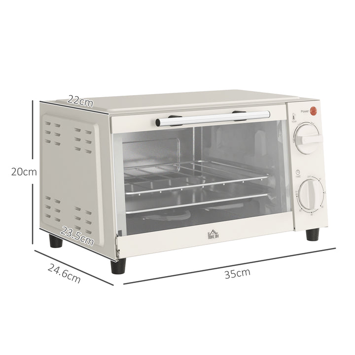 HOMCOM Mini Oven, 9L Countertop Electric Grill, Toaster Oven with Adjustable Temperature, Timer, Baking Tray and Wire Rack, 750W, Cream | Aosom UK