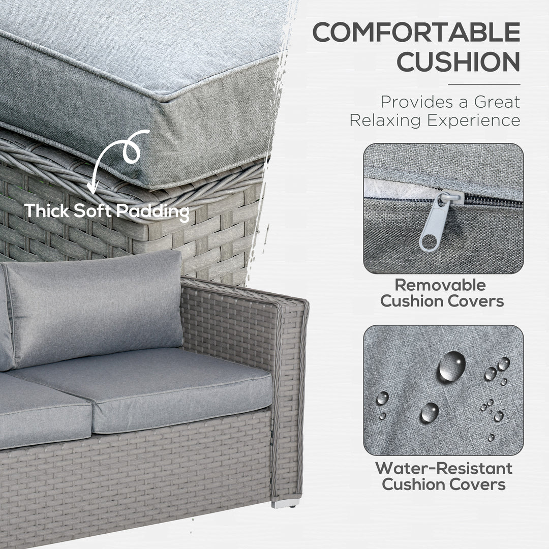 5 PCs PE Rattan Wicker Corner Sofa Set Bonzer Outdoor Conservatory Furniture Lawn Patio Tea Table Footstool w/ Cushion - Grey