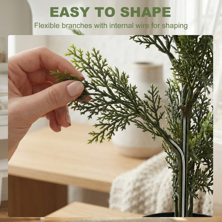 Set of 2 Decorative Artificial Plants Cypress in Weighted Pot, Fake Pl