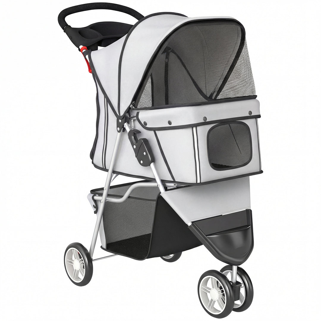 Dog Stroller, 3 Wheels Foldable Pet Stroller with Adjustable Canopy, S