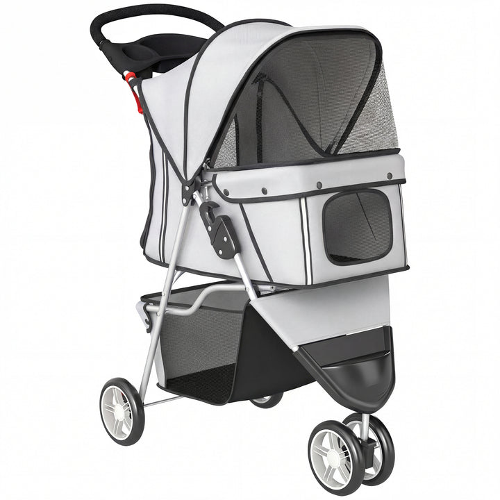 Dog Stroller, 3 Wheels Foldable Pet Stroller with Adjustable Canopy, S