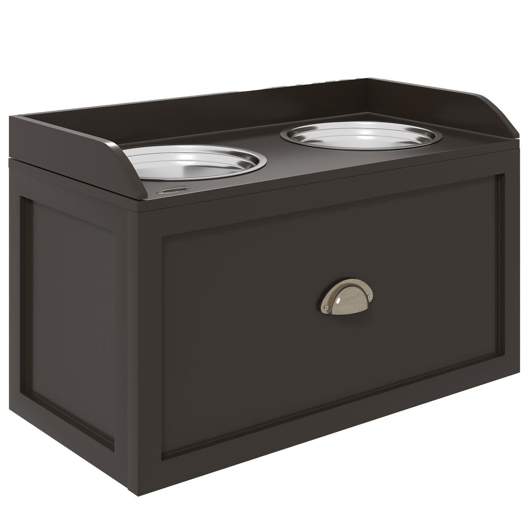 Stainless Steel Raised Dog Bowls, with 21L Storage Drawer for Large Dogs - Brown